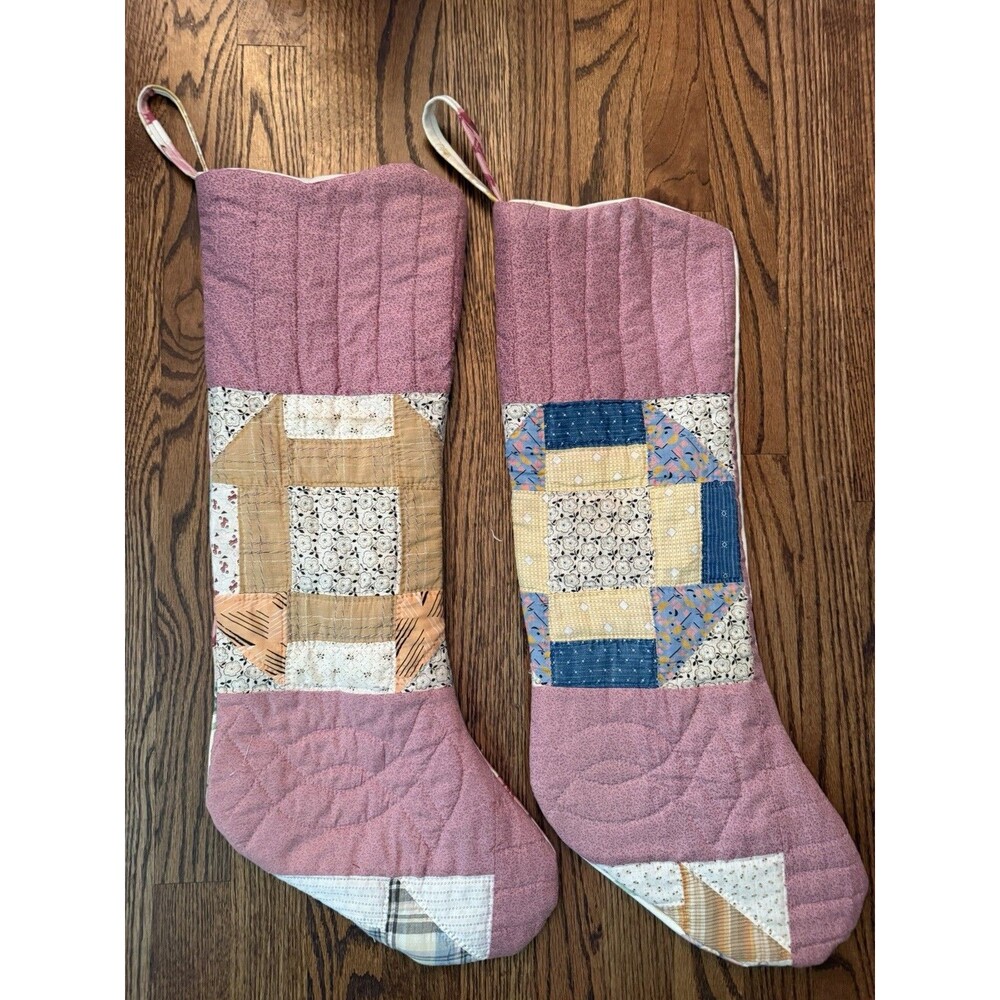 Vintage Quilt Christmas Stocking Set Extra Long 25” Floral Cottagecore Victorian - Picture 9 of 13